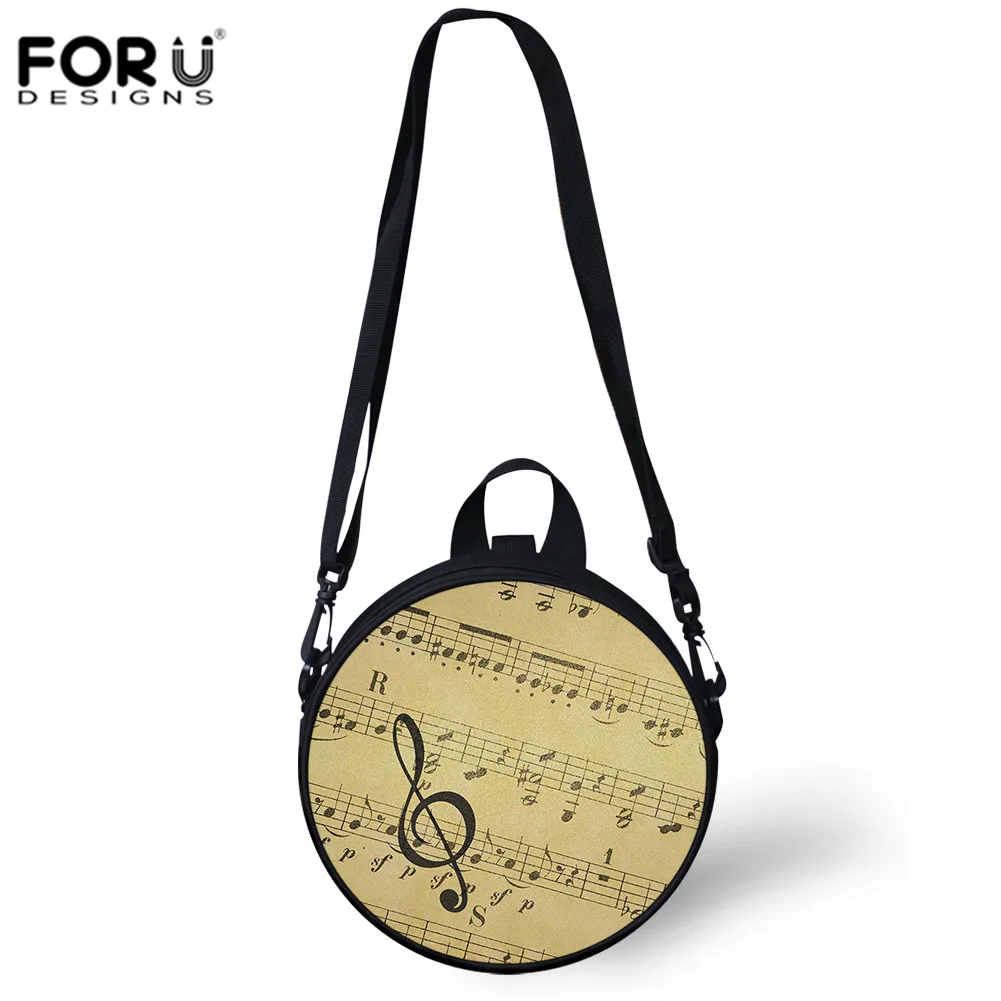 

FORUDESIGNS School Round Bag For Teenager Girls Boys Women Circle Handbags Retro Music Notes Print Shoulder Bags Dropshipping