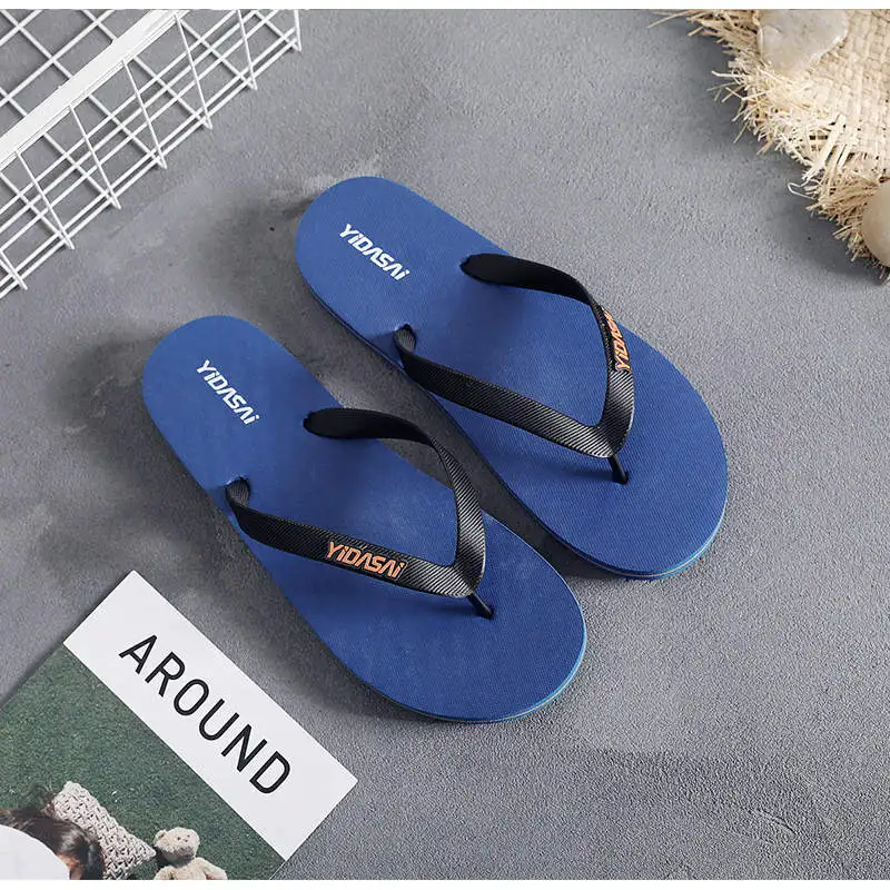 Летние пляжные шлепанцы мужские тапочки на открытом воздухе повседневная обувь мужские тапочки комнатная обувь - Цвет: Синий