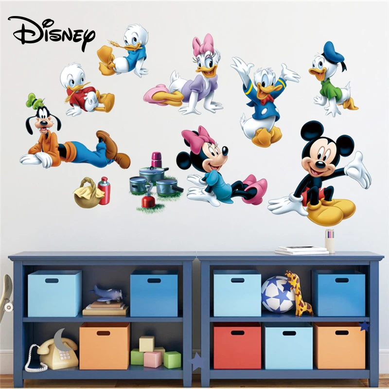 

Disney Mickey Minnie Donald Duck Decorative Sticker Background Green Removable Self-adhesive Test Waterproof Sticker