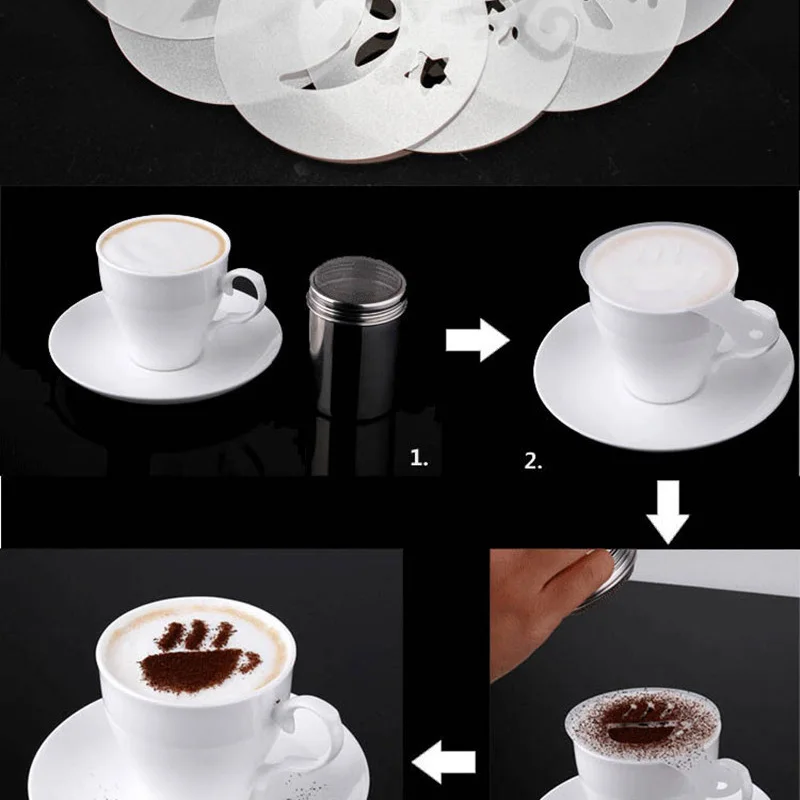 Dropshi 6Pcs/Set Coffee Stencil Plastic Milk Cake Cupcake Template Barista Cappuccino Latte Printing Model Spray Decoration Tool MDP66