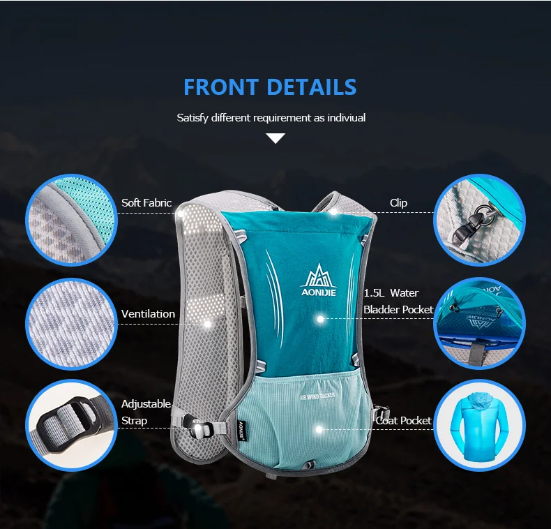 AONIJIE Outdoor Running Cycling 5L Hydration Backpack Vest Hiking Camping Marathon Race Rucksack Bag Harness Water Bladder Bag