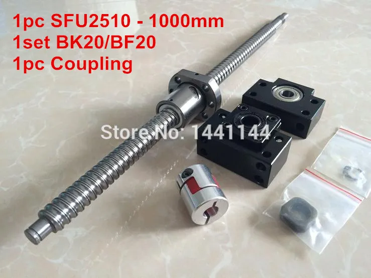 

SFU2510- 1000mm ballscrew + ball nut with end machined + BK20/BF20 Support + 17*14mm Coupling CNC Parts