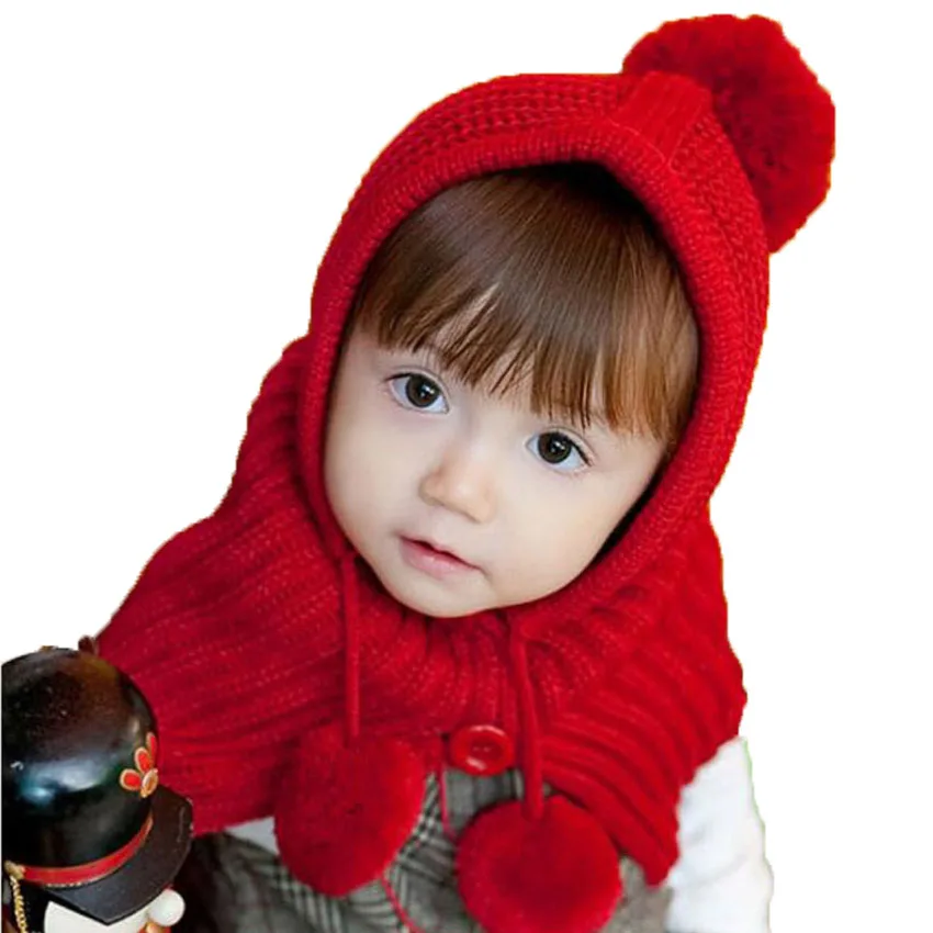 

Unisex Baby Toddler Knitted Scarf Hat Winter warm Hooded Shawl Solid Children Kids Cloak Cape Boys Gilrs MZ0603