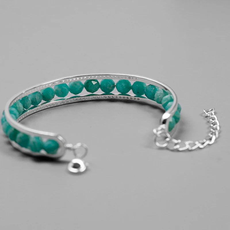 Lotus Fun реальные 925 пробы серебро Природа Камень Браслет Fine Jewelry Регулируемый
