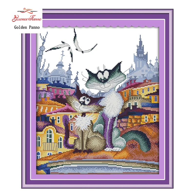 

Golden Panno,A gorgeous city cat,11CT Pattern on the canvas DMC 14CT Cross Stitch kits,needlework embroidery for Sets,decor 923