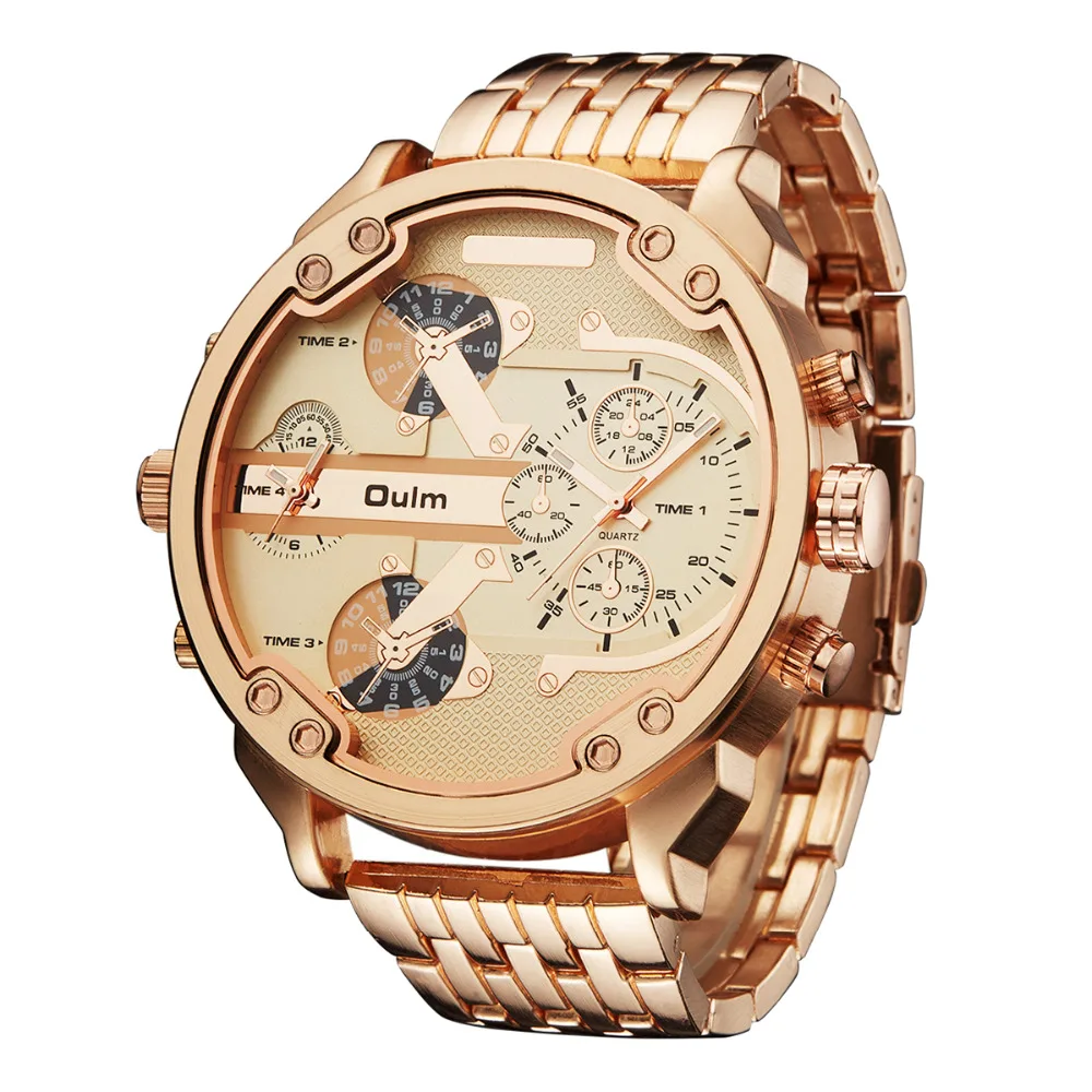 Koop Mannen Merk rvs Oulm Horloge Luxe Grote wijzerplaat Horloge wit case Quartz Relojes Sport Mode Mannelijke Militaire Horloge