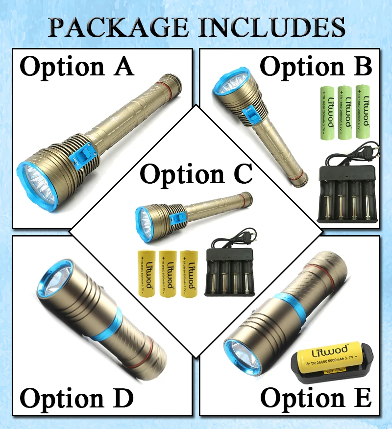 Litwod Z20DX9 XM-L T6 9 светодиодный 36000 люмен фонарик для дайвинга фонарь Водонепроницаемый подводный 100 m на 18650 26650 аккумулятор