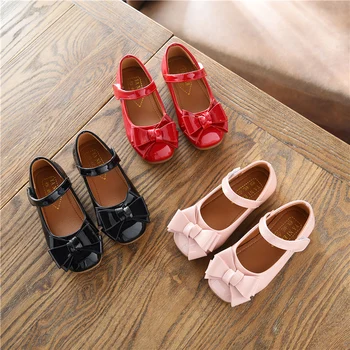 

2019 spring new Girls princess bow Patent leather children leather Shoes Korean student dance shoes kids casual sneakers