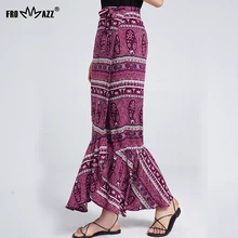 FROMMAZZ летнее Плиссированное Богемская юбка с цветочным принтом ботильоны-Длина юбки Для женщин сексуальная Обёрточная бумага юбка Для женщин пляжные облегающая юбка