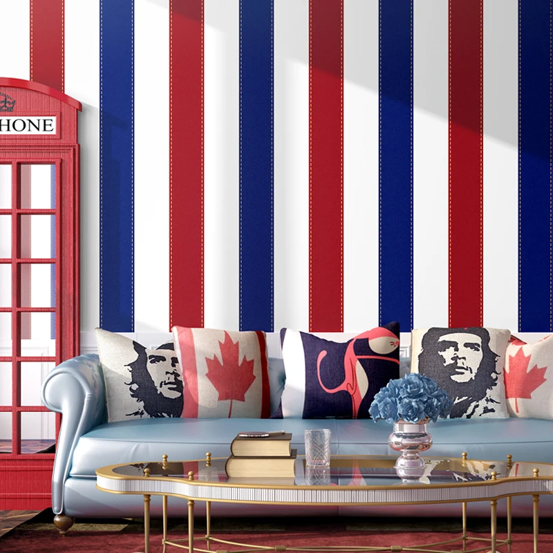 3D Wallpaper Modern Red Blue Vertical Striped Wall Paper Children's Bedroom  Pure Paper Home Decor Retro Creative Wall Paper Roll