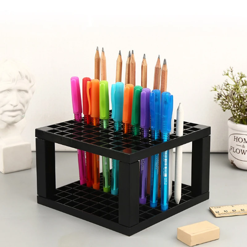 96 Holes Paint Brush Pen Holder Stand Brush Pencil Storage Rack Organizer Square Painting Supplies Drawing School Supplies (7)