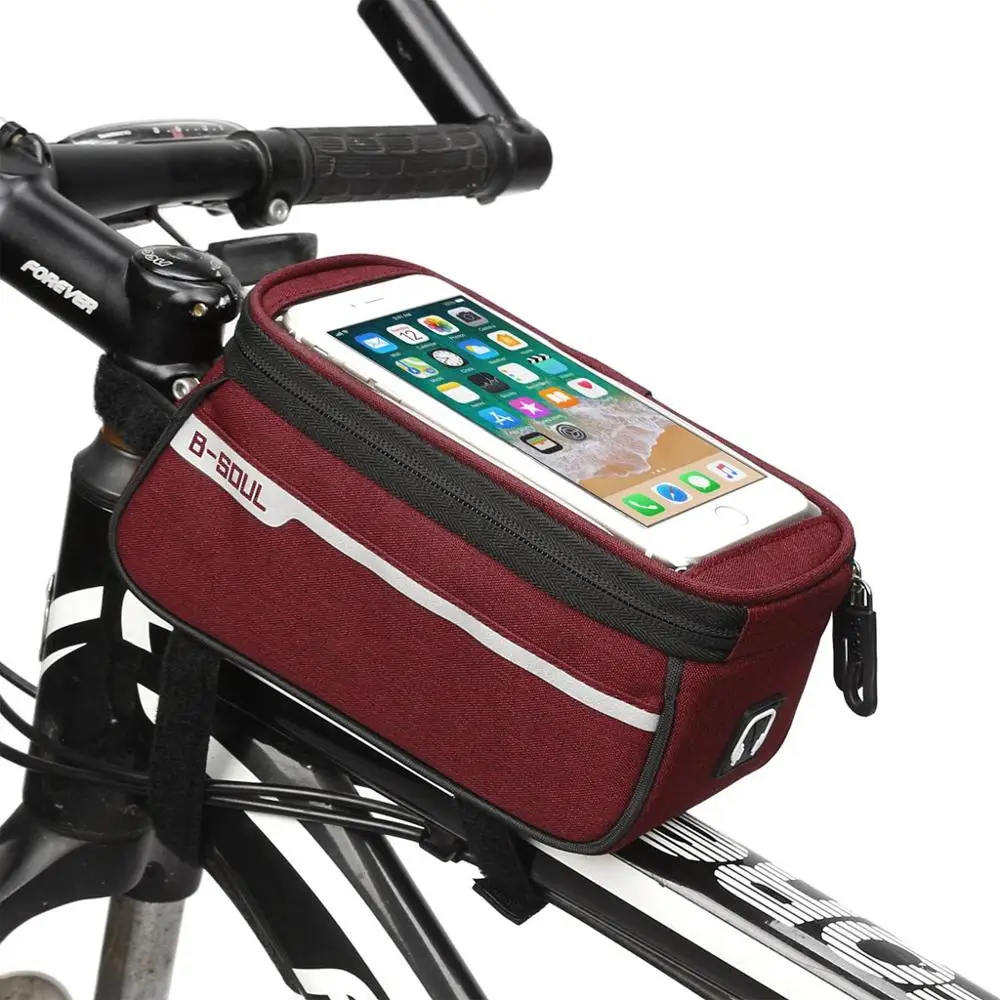 B-SOUL Водонепроницаемый MTB дорожный велосипед Передняя труба сумка 6 дюймов телефон сенсорный экран седло мобильный телефон с отверстием для наушников Аксессуары для велосипеда - Цвет: Бургундия