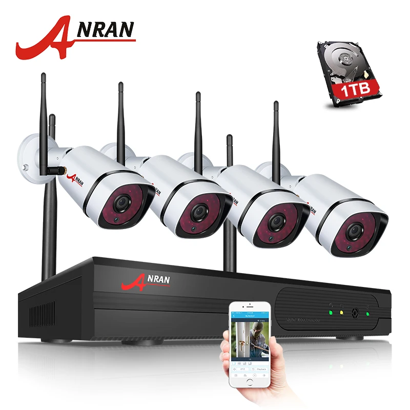 ANRAN Plug & Play P2P 1080 P 4CH WI FI NVR комплект Открытый 36 ИК ночного видео 2.0MP Беспроводной IP