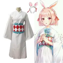 Белый японский женский халат платье игра Onmyoji Косплей Костюм традиционное кимоно юката с Obi девушка костюмы на Хэллоуин