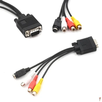 

1PC Video Cable for Laptop PC HDTV Connector VGA Male to S-Video 3 RCA Jack Female Composite AV TV Out Adapter Converter