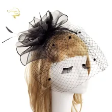 Черные Шляпы для невесты элегантная женская шляпа с зажимом перо марлевые головные уборы для женщин волосы для свадьбы