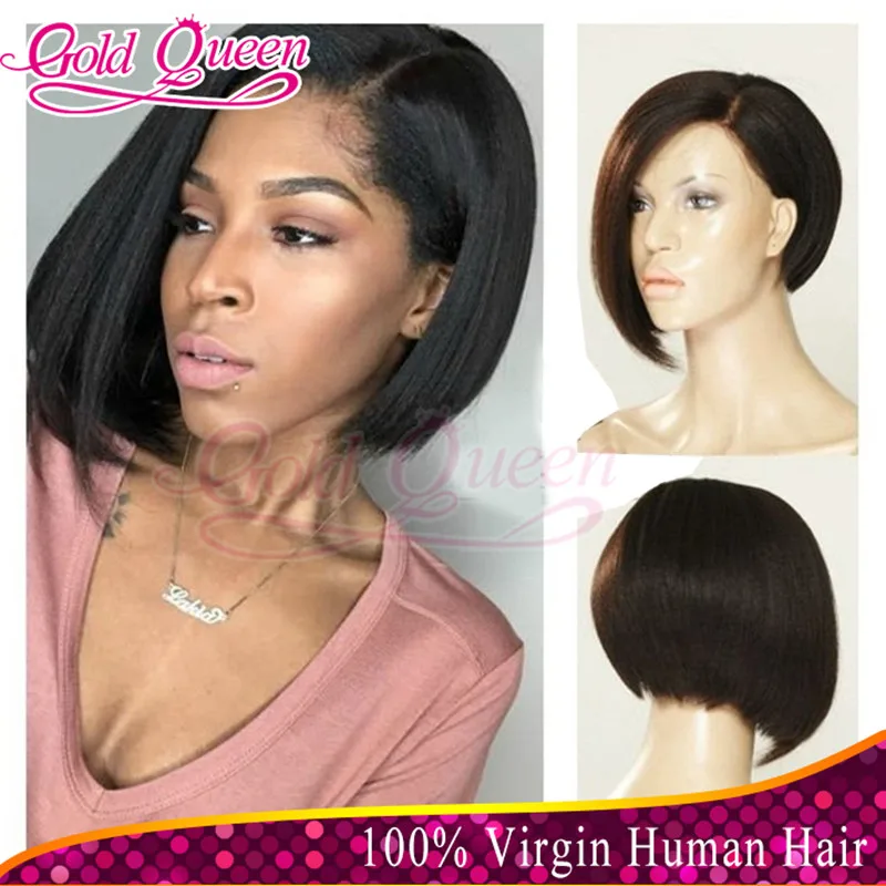 

New style human hair bob wig remy brazilian human hair side part short lace wigs jet black full lace/lace front wig baby hair