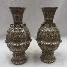 Bi002480 Китайские Бронзовые Медь Буддийский Fly Belle Феерических Лотоса Статуя Твин Горшок Ваза Пара