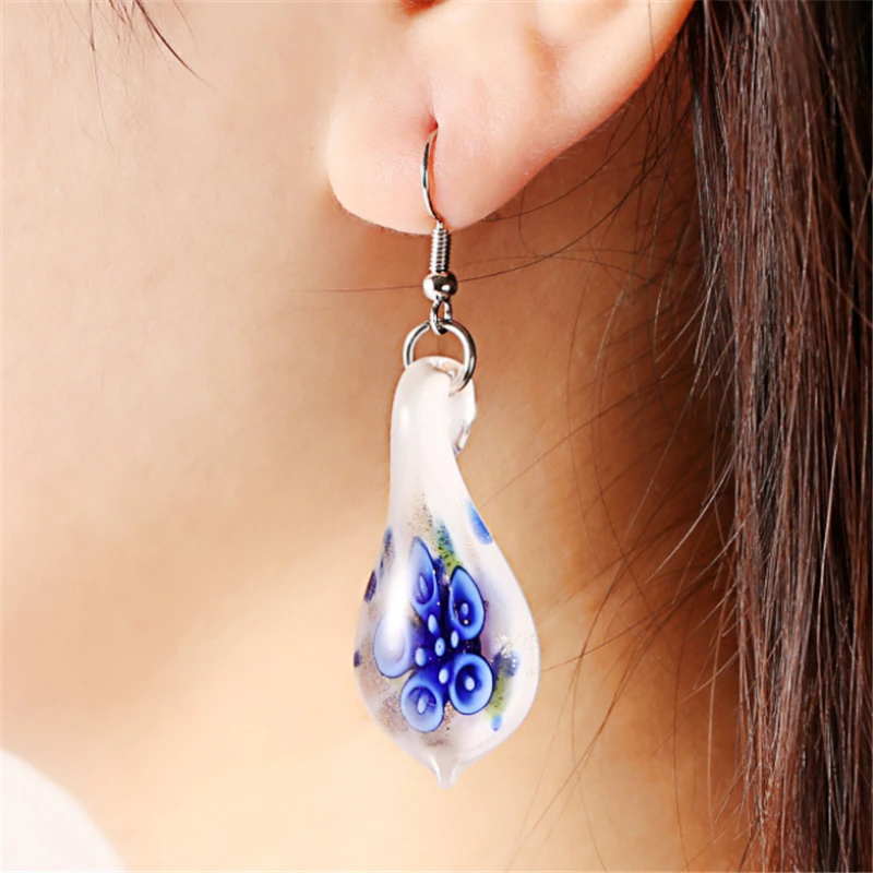 New Fashion Female Water Drop Earrings Handmade Glass Flowers Ethnic Dangle Earrings for Women Girl Jewelry wedding Gifts Fashion Jewelry