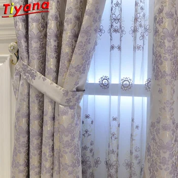 

Modern Purple Grey Screening Window Purple Curtains Cloth Voile Tulles for Bedroom Cotton Drapes Living room Hot Sale HM284B *ST
