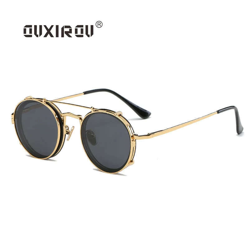 

Steampunk Sunglasses Men Women Vintage Goggles 2 Clip On Retro Designer Sun Glasses Ladies Punk Female Male Eyewear s99021