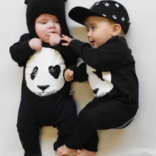 Осень Одежда для новорожденных мальчиков и девочек Одежда для малышей, стиль унисекс, хлопковая футболка с длинными рукавами с изображением панды, детский комбинезон, Одежда для новорожденных комплект