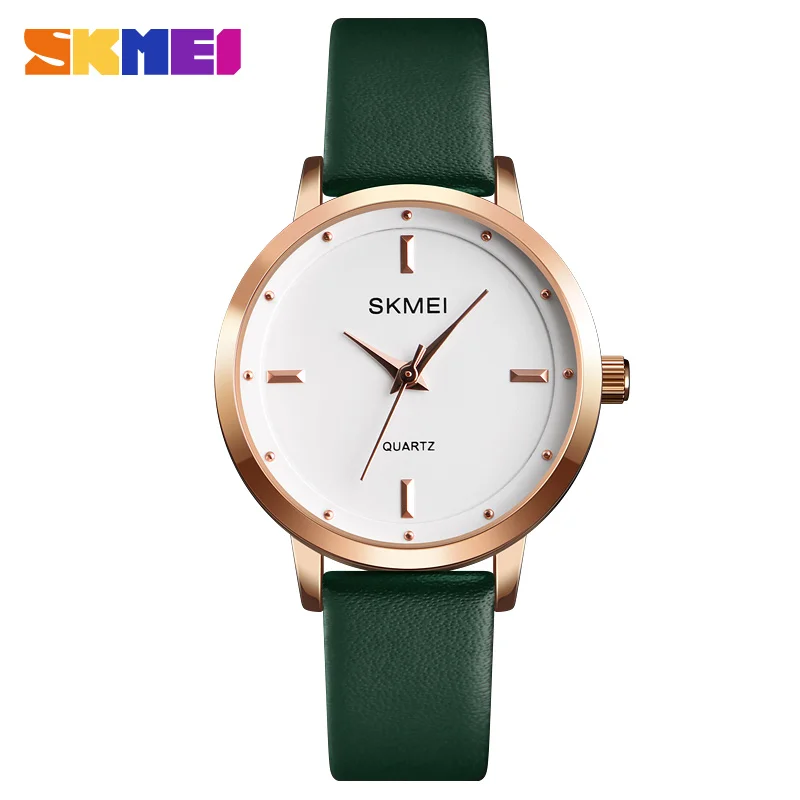 SKMEI лучшие брендовые модные женские часы кожаные женские кварцевые часы женские тонкие Повседневное ремешок Reloj Mujer Для женщин циферблат - Цвет: Green Watch