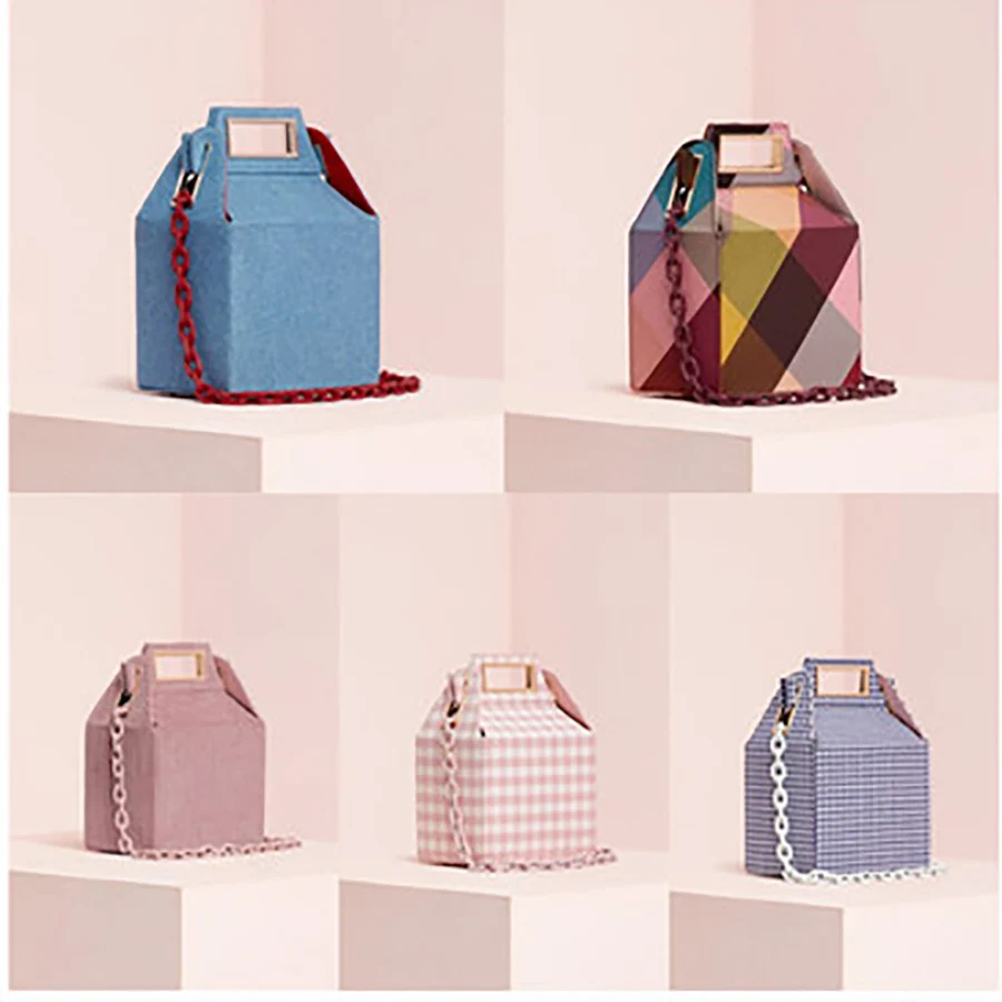 

Acrylic Chain Women Handbags Print Shoulder Bags Colorful box bag Casual Crossbody Bag Evening Clutch Purse New 2019