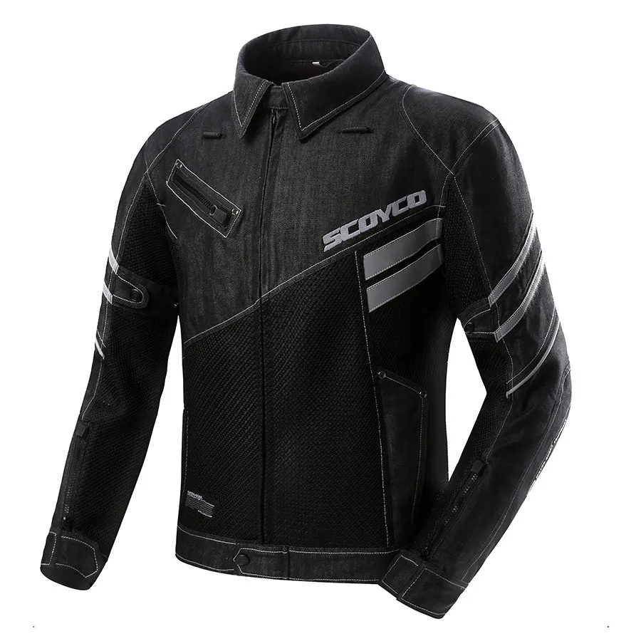 SCOYCO мотоциклетная велосипедная куртка Светоотражающая проветриваемая Мужская байкерская куртка одежда джинсовая сетчатая байкерская куртка с протекторами JK36C - Цвет: black jacket