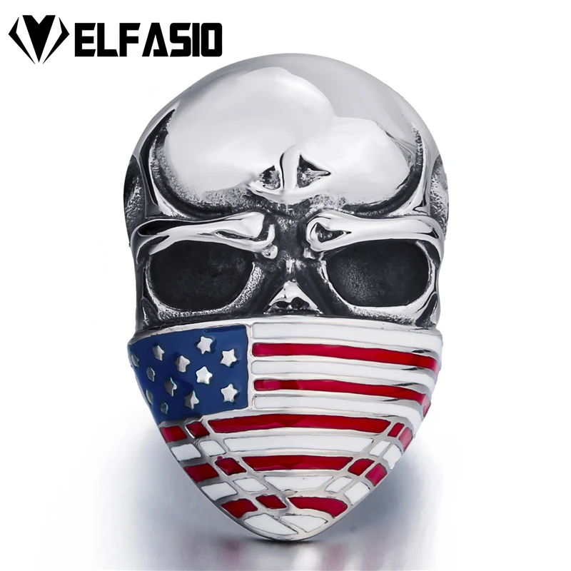 Mens American Flag Mask Skull Stainless Steel Biker Ring Fashion Jewelry size 7-15