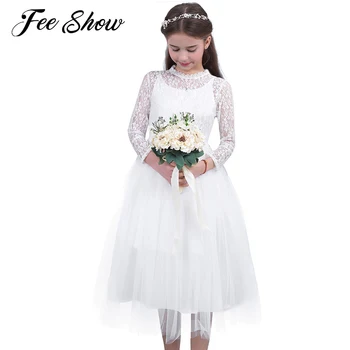 

Fashion Flower Girl Dress with Long Sleeve for Wedding Little Girls Kids Lace Dress Birthday Party Pageant First Communion Dress