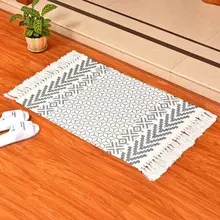 Boho полосатый двусторонний ручной тканый бахрома кистями хлопчатобумажные домашние коврики для спальни/кухни/гостиной/прачечной