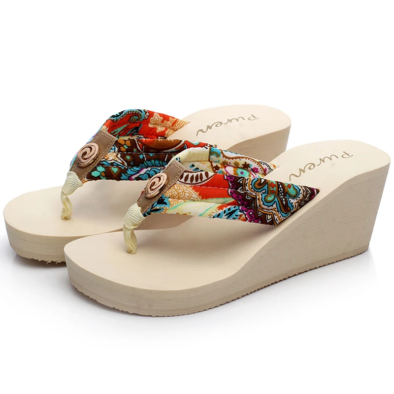 

Bohemia style 2019 new fashion holiday Beach Sandals Wedge Platform Thongs Slippers Flip Flops dropshipping 7cm heel shoes