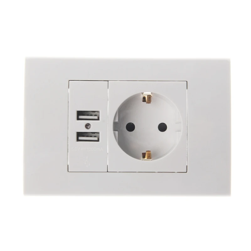 

Wall Power Socket EU Plug 16A Standard Electrical Outlet 1000mA Dual USB Charger Port 100~240V Socket