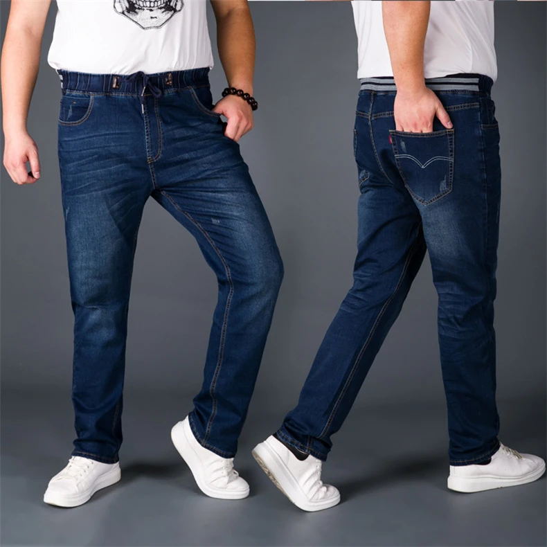 

L-6XL 7XL plus Size High Waist Long Trousers Elastic Brand Jeans Cotton Trousers Spring Drawstring Male Soft Denim baggy Pants