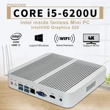 Fanless Intel I5 6200U Mini PC Windows 10 Desktop Computer NUC Pocket PC barebone system Nettop Skylake HD520 Graphics 300M WiFi