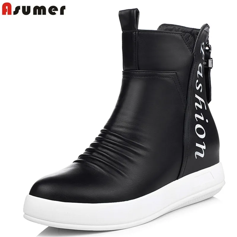 

ASUMER contracted solid colors plain ankle boots for women high quality pu soft leather boots in autumn winter height increasing