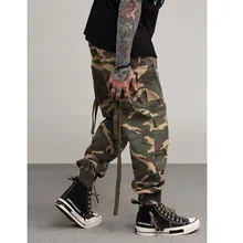 Мужские камуфляжные брюки-карго в стиле хип-хоп, уличная одежда, камуфляжные повседневные брюки с лентами, весенние рабочие стильные спортивные брюки с карманами