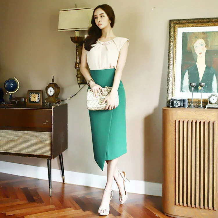 Высокая талия Bodycon зеленый карандаш миди юбка асимметричная длинная вечерняя юбка офисная OL 6XL облегающая юбка Saias Femininas