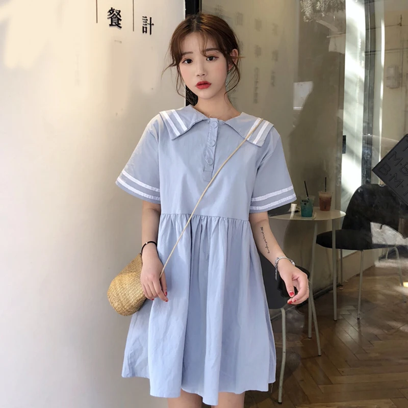 Robe d'été à col marin pour femmes, coupe trapèze, ample et décontractée, à manches courtes