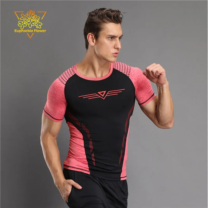 

JS12011 Sports T-Shirt Mens Compression Running Tights Workout Sports Fitness Training Tracksuit Short Sleeves Shirts Sport Top
