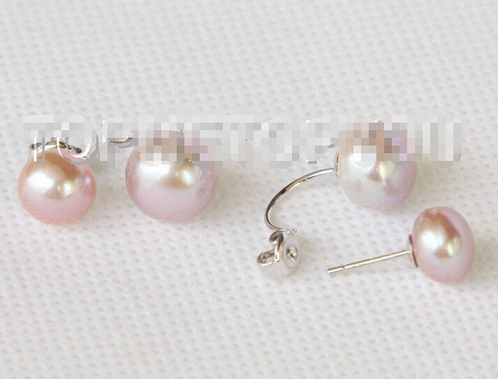 

Free shipping stylish twinborn 10mm purple pearls Earrings 925s post E2847