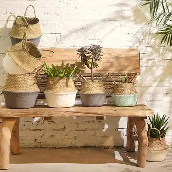

Seagrass Wicker Basket Wicker Basket Flower Pot Folding Basket Dirty Basket Storage Home Decoration 2O0514
