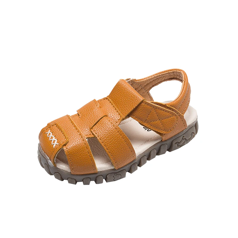 

Leather Kid Sandals Boys 2019 New Soft Summer Boys and Girls Children Beach Shoes Brown Black Lightweight Children Sandals