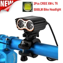 1pcs 5000lm 2x XM-L T6 LED USB Rechargeale Bike Front light Bicycle Headlight + Rear Light Waterproof bike light Set  A30