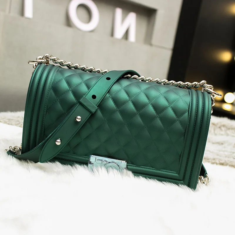 

Europe Summer Matte Purse Jelly Bag Women/Girls Simple Design Ling Grid Chain Messenger/Mobile Phone Bag Mini Bag Party Handbag