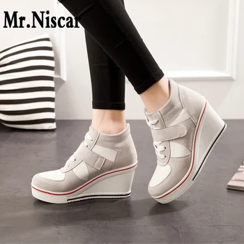 

Women Wedges Mesh Shoes High Top Pumps Women Casual Shoes Hook Loop Female Height Increasing Platform Heels Women Canvas Shoes