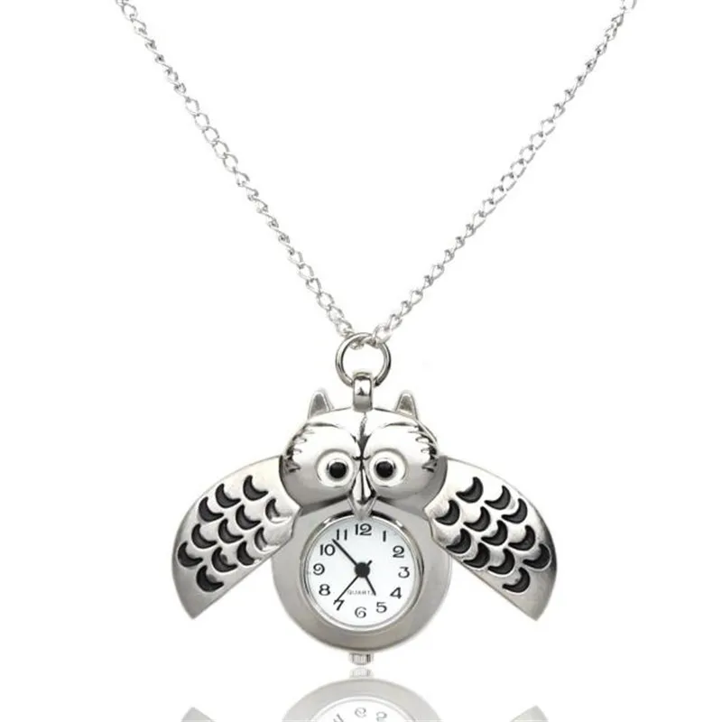 

Design Casual Watches For Women Lovely Pocket Clock Hour Mini Metal owl double open Quartz Watch Pendant Hanging kol saati