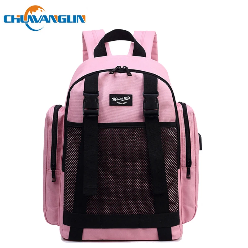 

Chuwanglin new patchwork backpack women preppy style school bags fashion casual feminine Laptop bag USB Charge backpack C2076