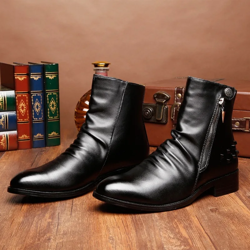 c3 Masculino Quadrado Thin Calcanhar Botas Fleece Dedo High Moda Fleece Inverno Homens Couro Grossa C2 Increased Street c4 Lã Além Rebites c1 Veludo De Quente Increased Martin Apontado q6zBxRnxw